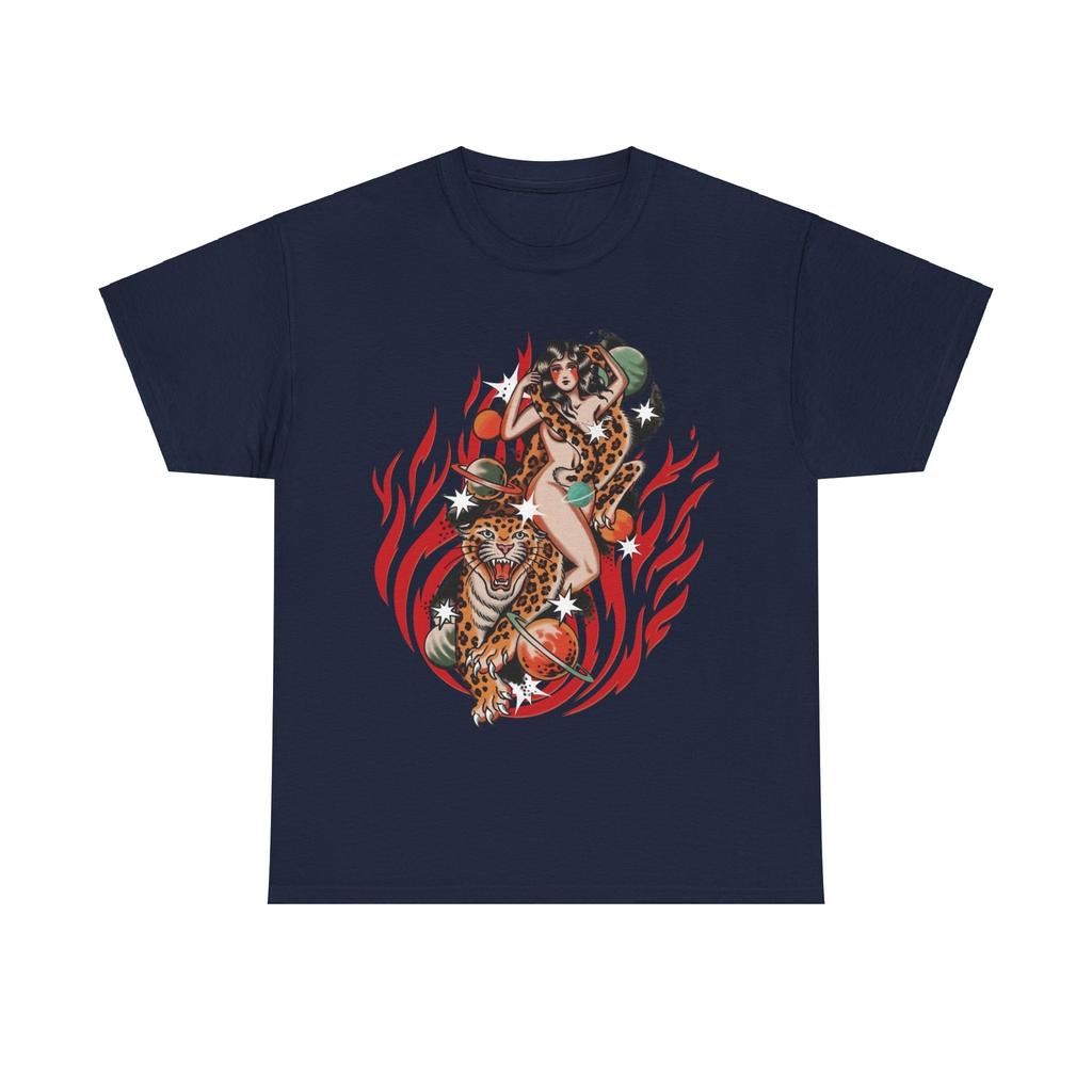 Casual Graphic Tee Unisex Old School Leopard Girl T Shirt Tattoo Retro Vintage Clothing Classic Tee Gift
