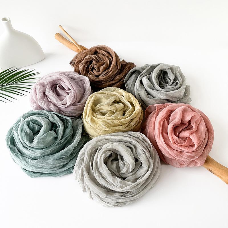 Maracia Headscarf Spring and Autumn Solid Color Cloud Pattern Folded Scarf Monochrome Thin Gauze Shawl Shawl