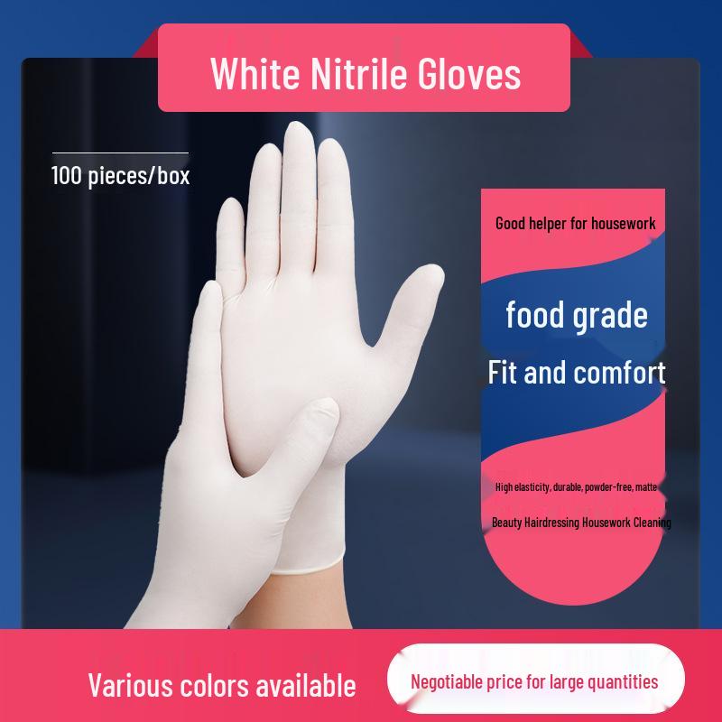 High Elastic Food Grade White Nitrile Gloves: Disposable, Waterproof for Kitchen, Cooking, and Baking