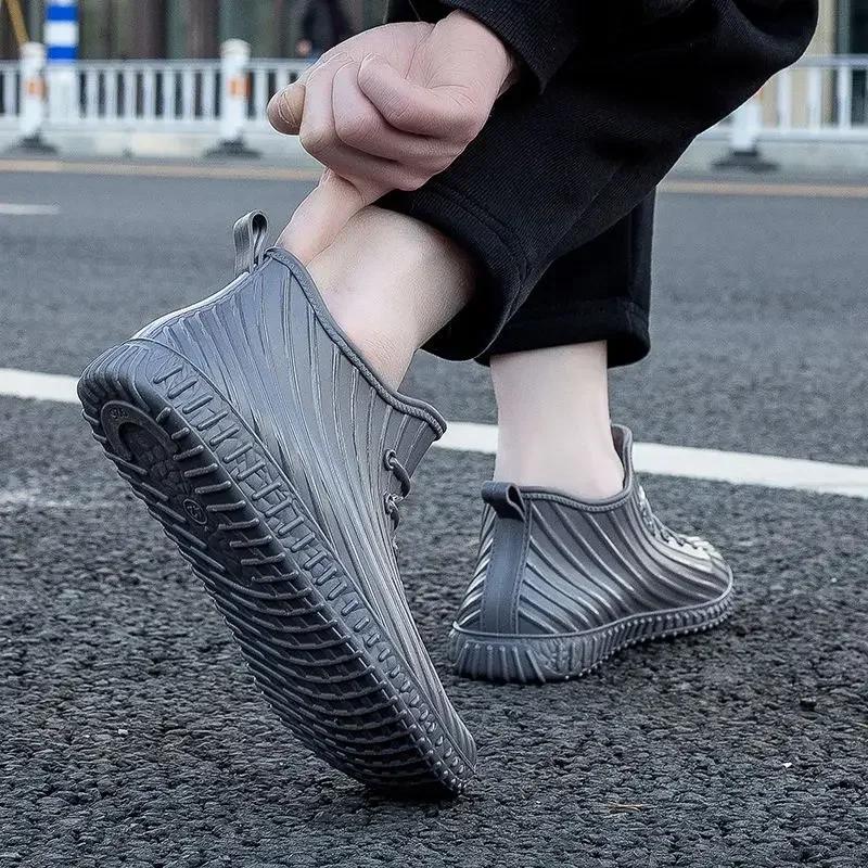 Износостойкие резиновые сапоги для мужчин Нескользящая мужская обувь ПВХ Водонепроницаемые По акции Резиновые сапоги без шнуровки Садовые резиновые сапоги для подростков