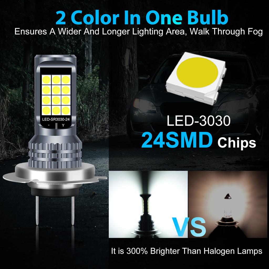 1 шт. H1 H3 H7 H8 H11 светодиодные противотуманные фары двухцветные 24SMD 3030 HB3 9005 светодиодные противотуманные фары HB4 9006 DRL дневные ходовые огни