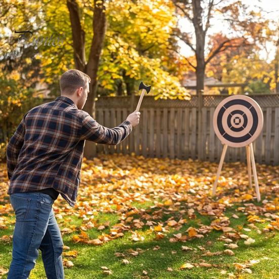 Ax Throwing Target Game Dart Kit, with Wood Disc, 3 Density Board Axes, Rope, for Indoor Outdoor Backyard Family Party