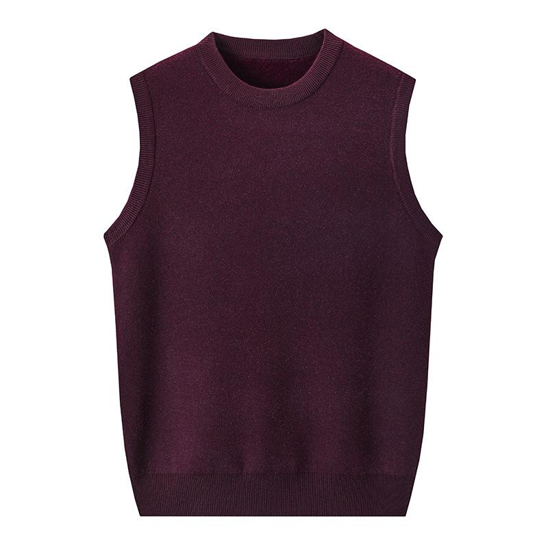 Spring, Autumn and Winter Men's Sleeveless Wool Solid Color Vest Middle-aged Loose Dad Men's Bottom Shirt Top