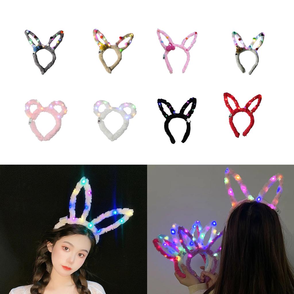 Lovely LED Rabbit Ear Headband New Year Party Flashing Light Plush Hairhoop Carnival Party Headwear RaveProps Headdress