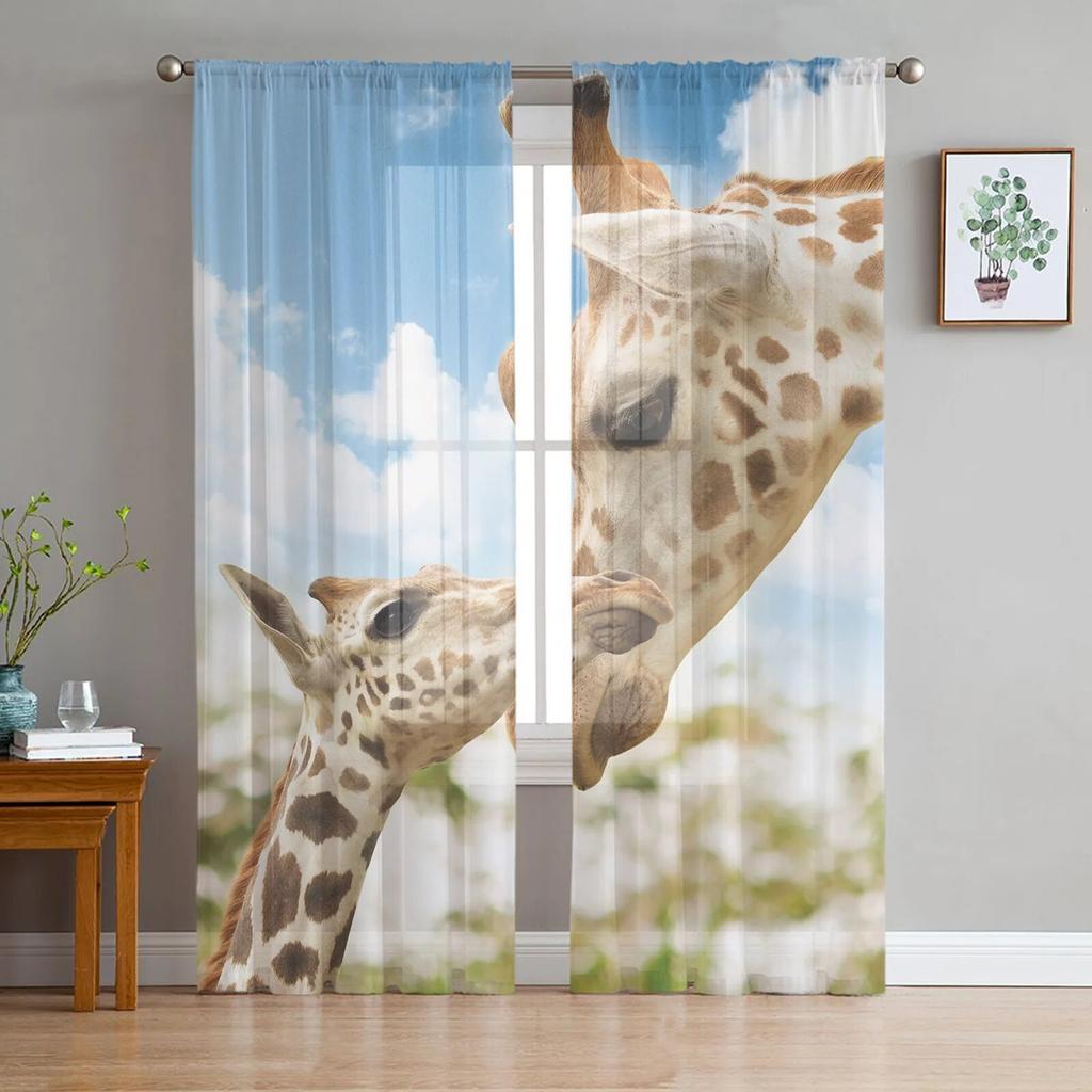 Animal Giraffe Probe Window Treatment Tulle Modern Sheer Curtains for Kitchen Living Room the Bedroom Curtains Decoration