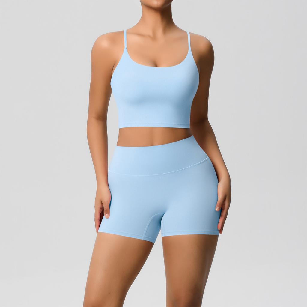 Женская мода однотонный топ с открытой спиной облегающая дышащая одежда для йоги спортивная одежда для бега фитнеса шорты комплект