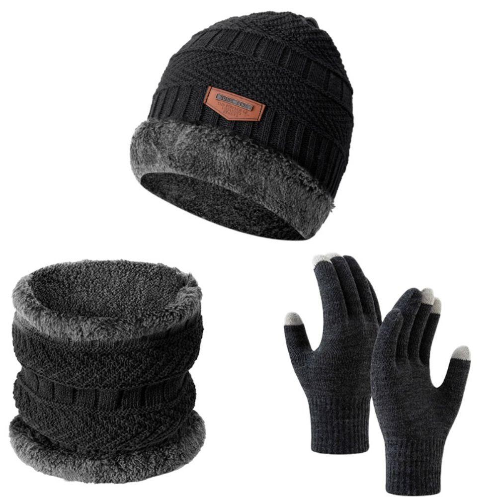 Windproof Hat Scarf Gloves Set Thickened Ear Protection Beanie Hat And Neck Scarf Outdoor