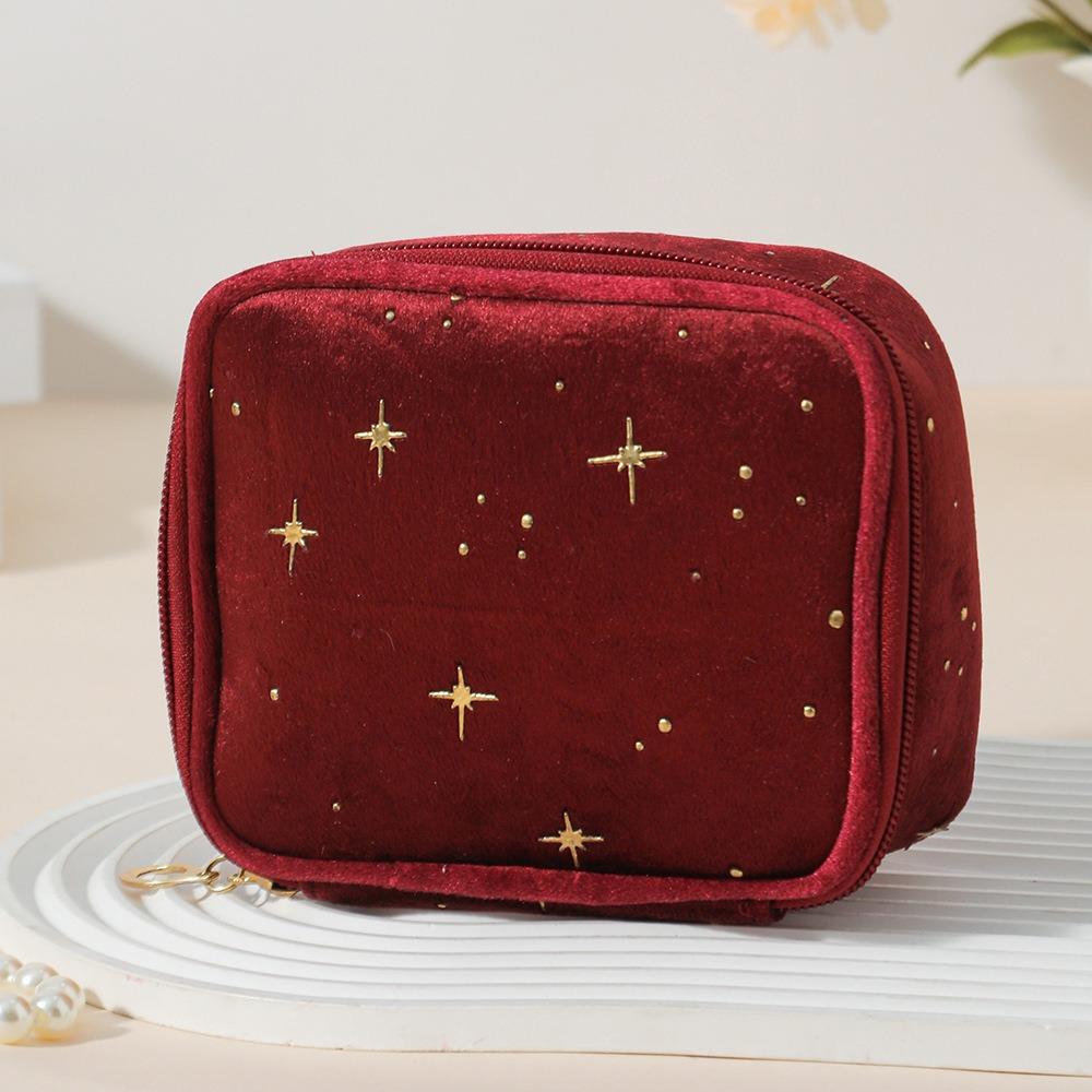 Multi-Use Portable Sparkling Star Makeup Bag Mini Size Square Shape Velvet Makeup Bag Makeup Pouch for Women