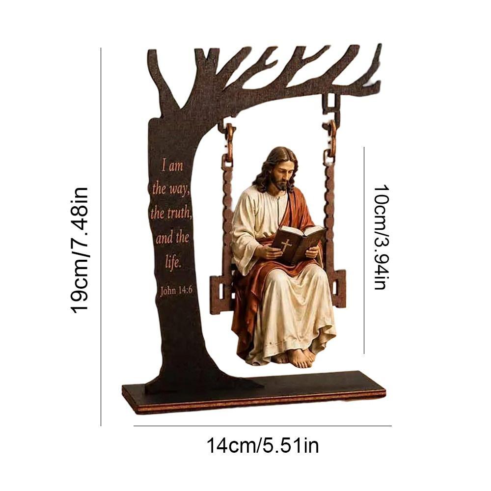 Tree Shape Figure Reading on the Swing Freestanding Base Shelf Decoration Christian Table Decor