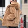 Thickened Fleece Hooded Jacket Women's Mid-Length Winter New Style Korean Loose Long Sleeve Trendy Rabbit Fur Simulation Sweatsh