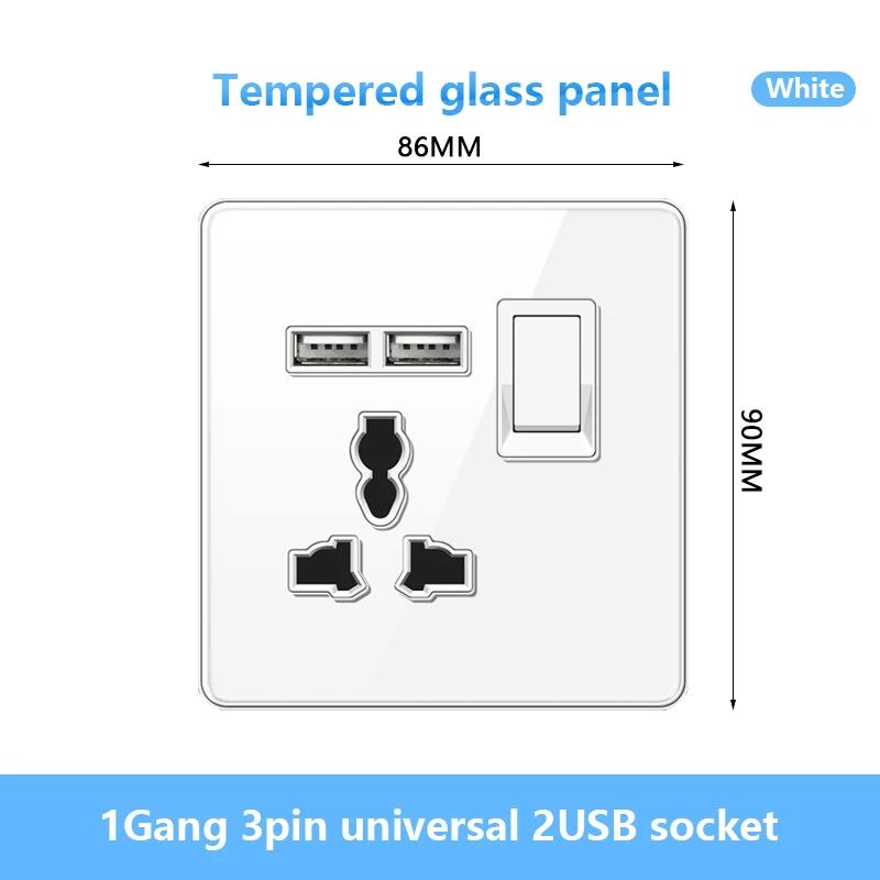 Универсальная настенная розетка Type-C мощностью 18 Вт с портами USB, быстрая зарядка, панель из закаленного стекла, розетка питания, стандарт Великобритании, двойная зарядная розетка USB
