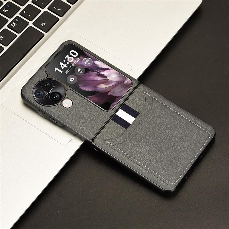 For OPPO Find N3 Flip N2 Flip Litchi PU Genuine Leather Outer Card Mobile Protective Case Upper and Lower Folding Screen