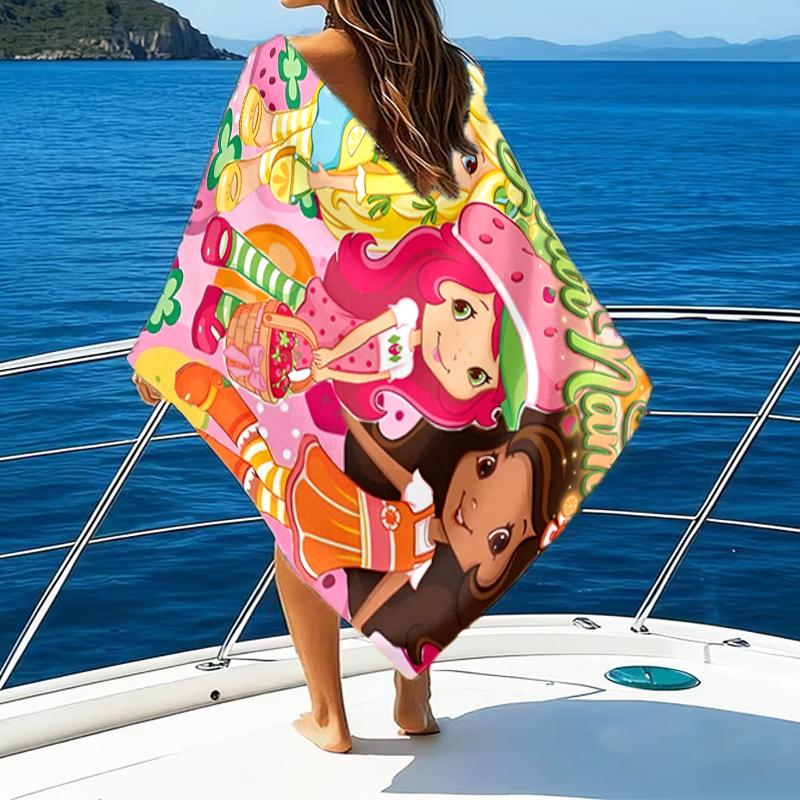 1pc Princess Strawberry Beach Towel with Custom Name, Beach and Seaside Swimming Pool Equipment, Fashion Pattern, Rectangular, Travel Essential