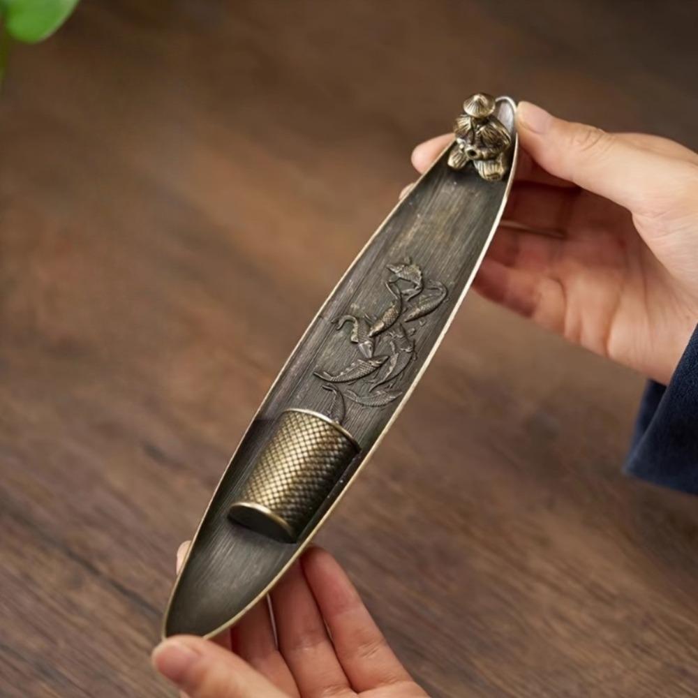 Традиционная металлическая курильница в форме лодки, праздничный домашний декор на Рождество, Хэллоуин, Пасху, Хануку, День благодарения - элегантный металлический дизайн