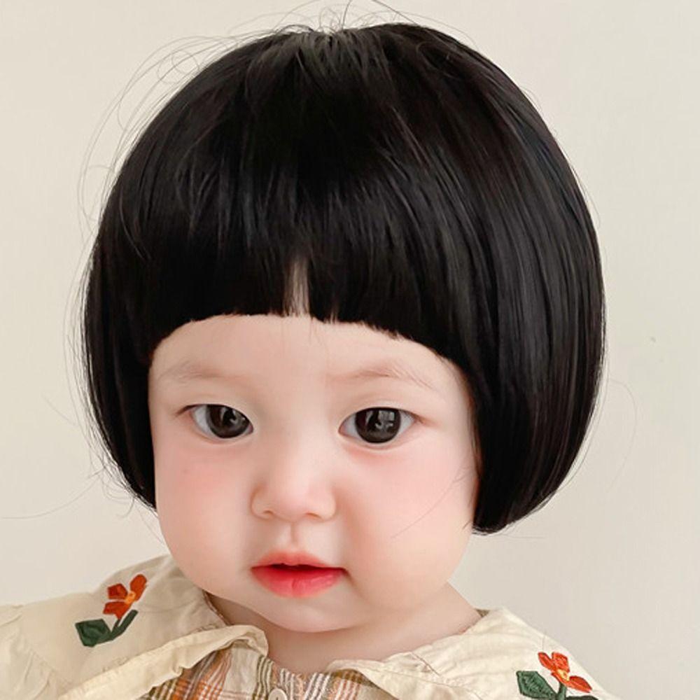 Photography Props Kids Decor Girls Toddler Neat Bang Long Straight Hair Short Bob Wig Baby Hair Wig