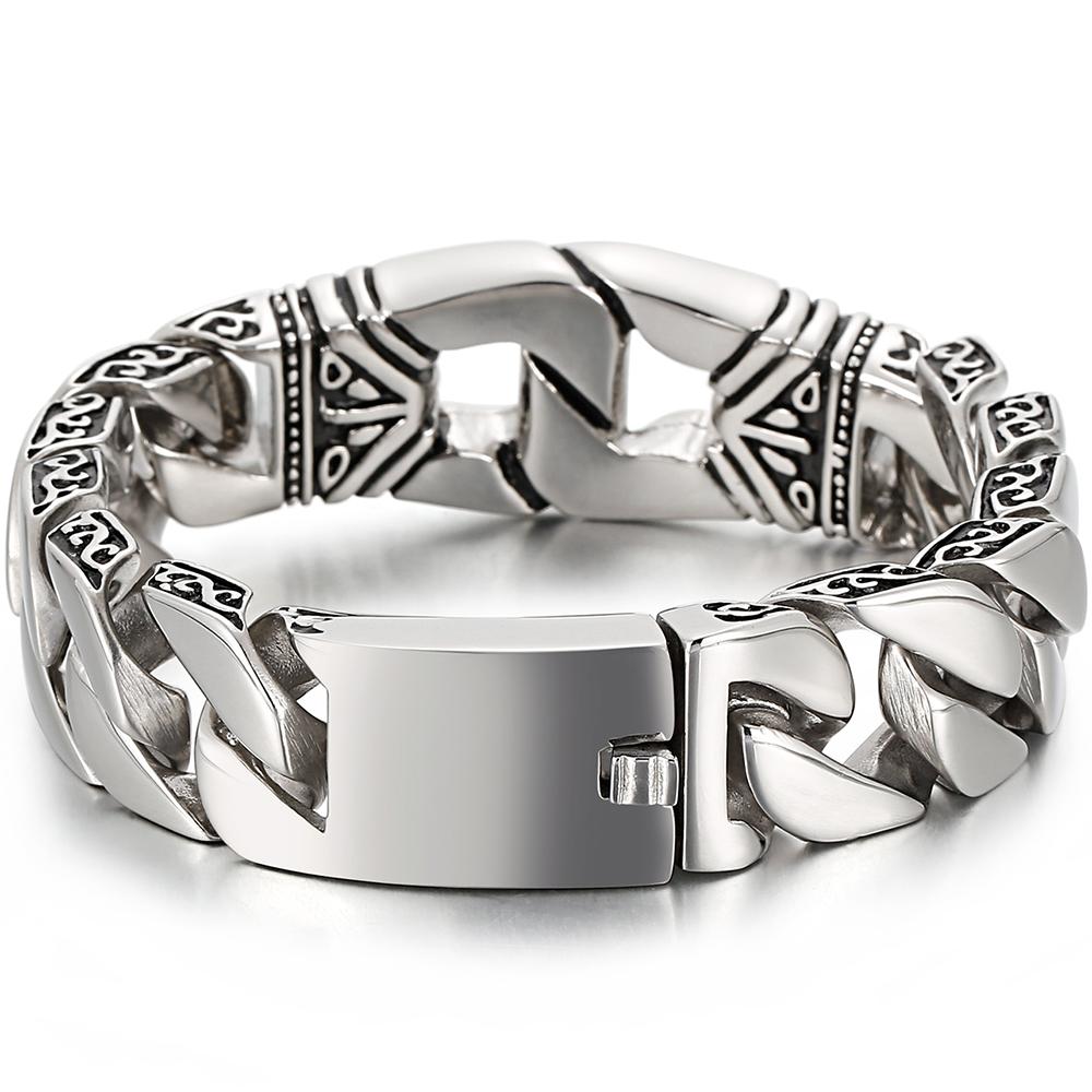 Heavy Stainless Steel Man Bracelet Homme 18MM Curb Link Chain Men's Bracelets for Men On Hand Bands Totem Viking Jewelry