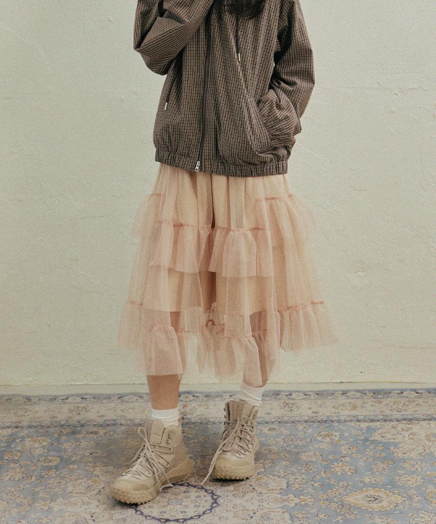 Hocus Pocus Tulle Long Tiered Skirt_Beige