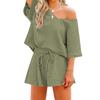 Women's 2 Piece Solid Color Racksuit Short Sleeve Casual Shorts Set V Neck Beach Outfits