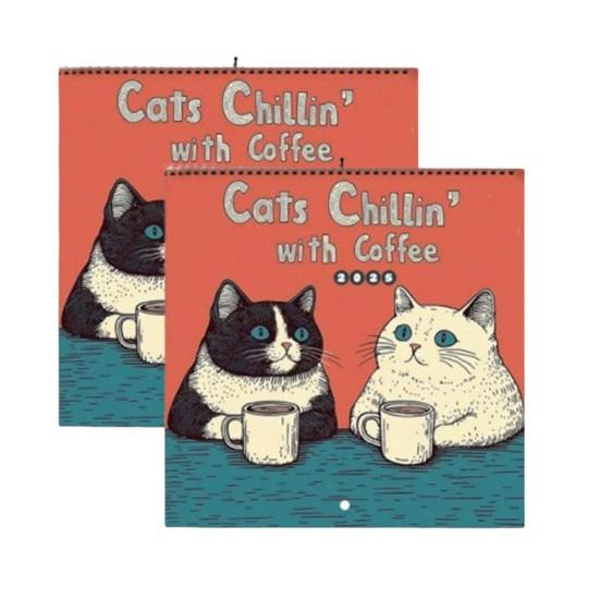 1/2 шт. настенный календарь 2025 года «Кошки отдыхают с кофе», настенный календарь на 12 месяцев, календарь «Кошки с кофе», семейный офисный органайзер для любителей кошек, подарок