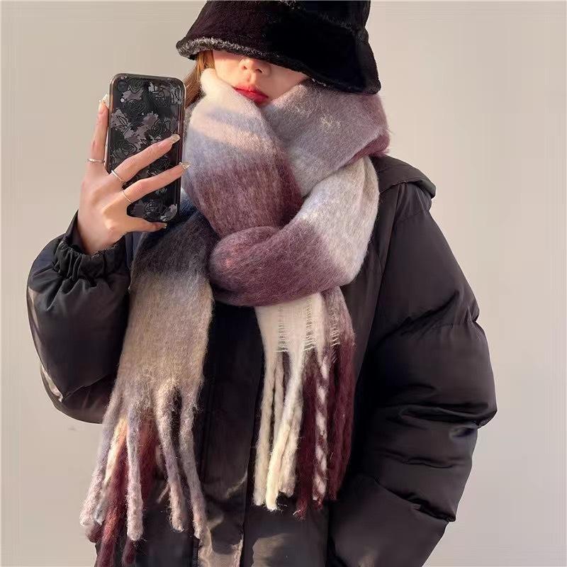 Мохер Радуга Зима Клетка Кашемировый Шарф Шаль Палантин Клетчатые Шарфы Шеи Теплый Длинный Кисточки Толще bufanda invierno mujer