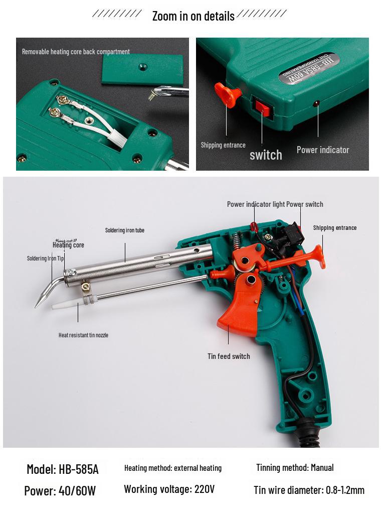 Паяльник Bangyuan 60W с ручной подачей олова - электрический паяльник для лужения