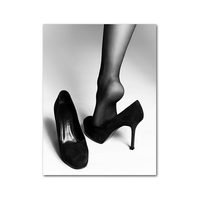 Bikini High Heels Lady Fashion Quote Poster  Black White Sexy Woman Canvas Print Painting LivingRoom Wall Art Decoration Picture