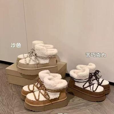 Версия из коровьей кожи, бархатные ремешки в тон, новые осенне-зимние ботинки на толстой подошве из овечьей шерсти, женские зимние ботинки, хлопковая обувь для женщин