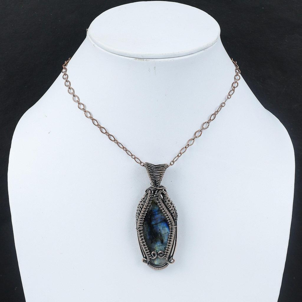 Подвеска из лабрадорита, обернутая медной проволокой, подвеска из драгоценного камня ручной работы, ювелирное изделие из медной проволоки, совершенно новая подвеска из лабрадорита, ювелирное изделие для подарка