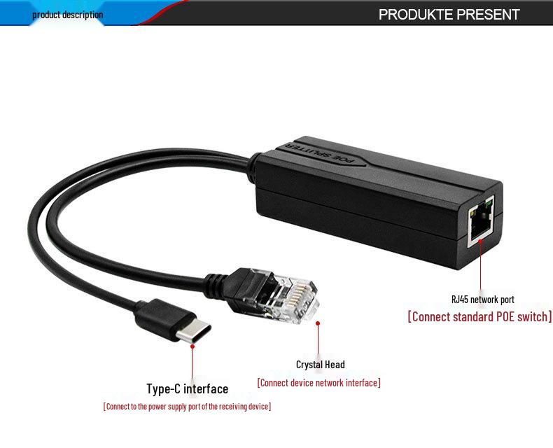 Сплиттер Gigabit POE с портом Type-C, модуль питания USB 48 В на 5 В
