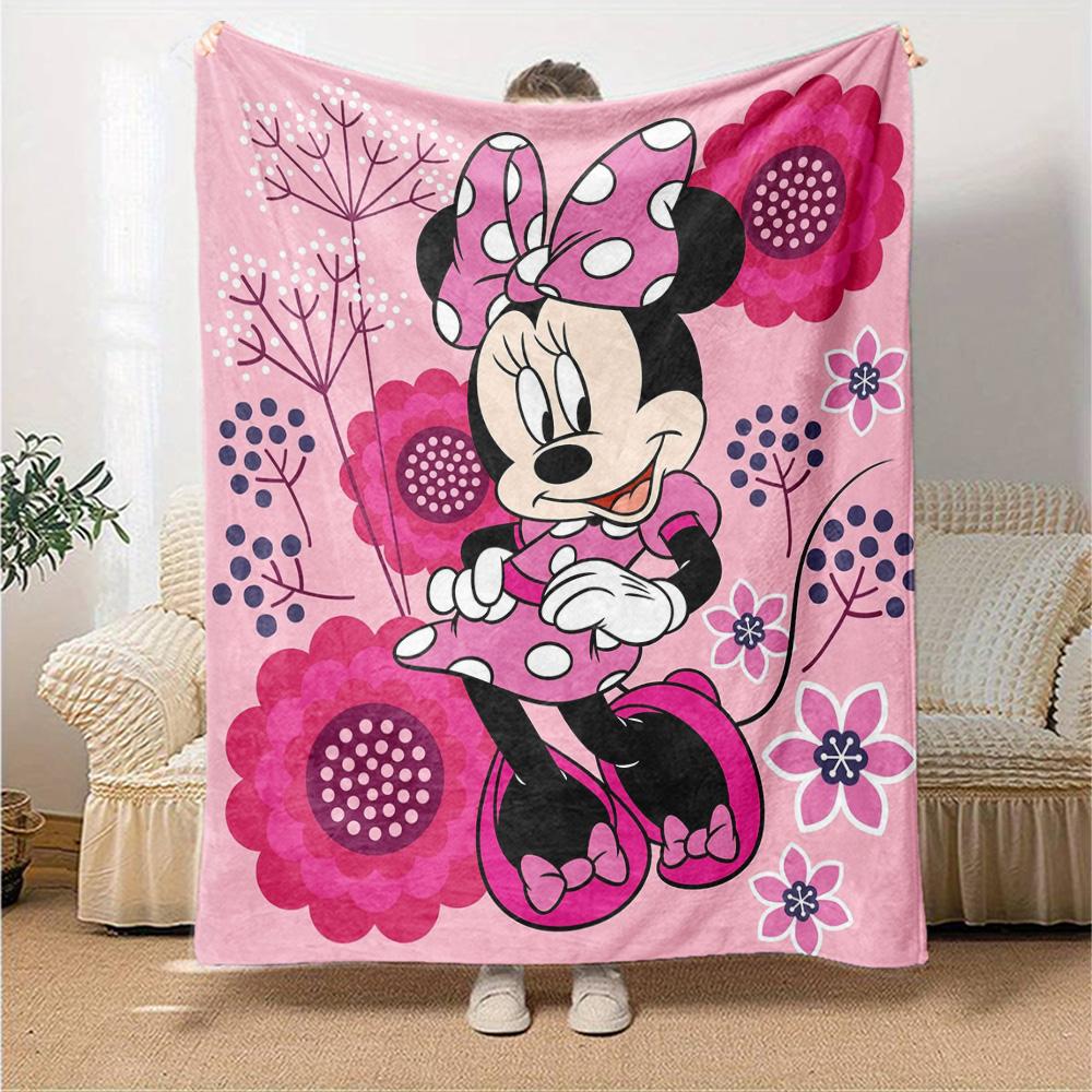 Minnie Mouse Floral Adventure Flannel Blanket Super Soft Warm Cozy Blanket For Sofa Bed Office Travel Allseason Home Decor Gift