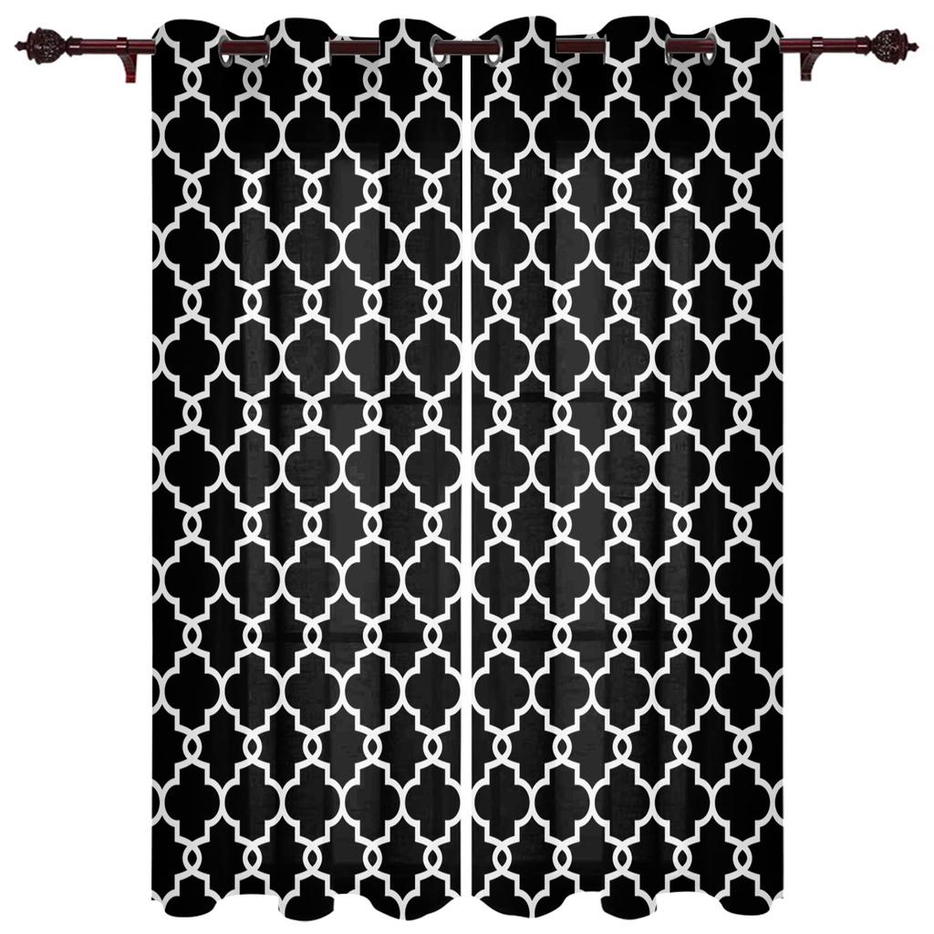 Классические белые и черные геометрические клетчатые современные призматические оконные шторы, шторы для гостиной, декоративные предметы для гостиной