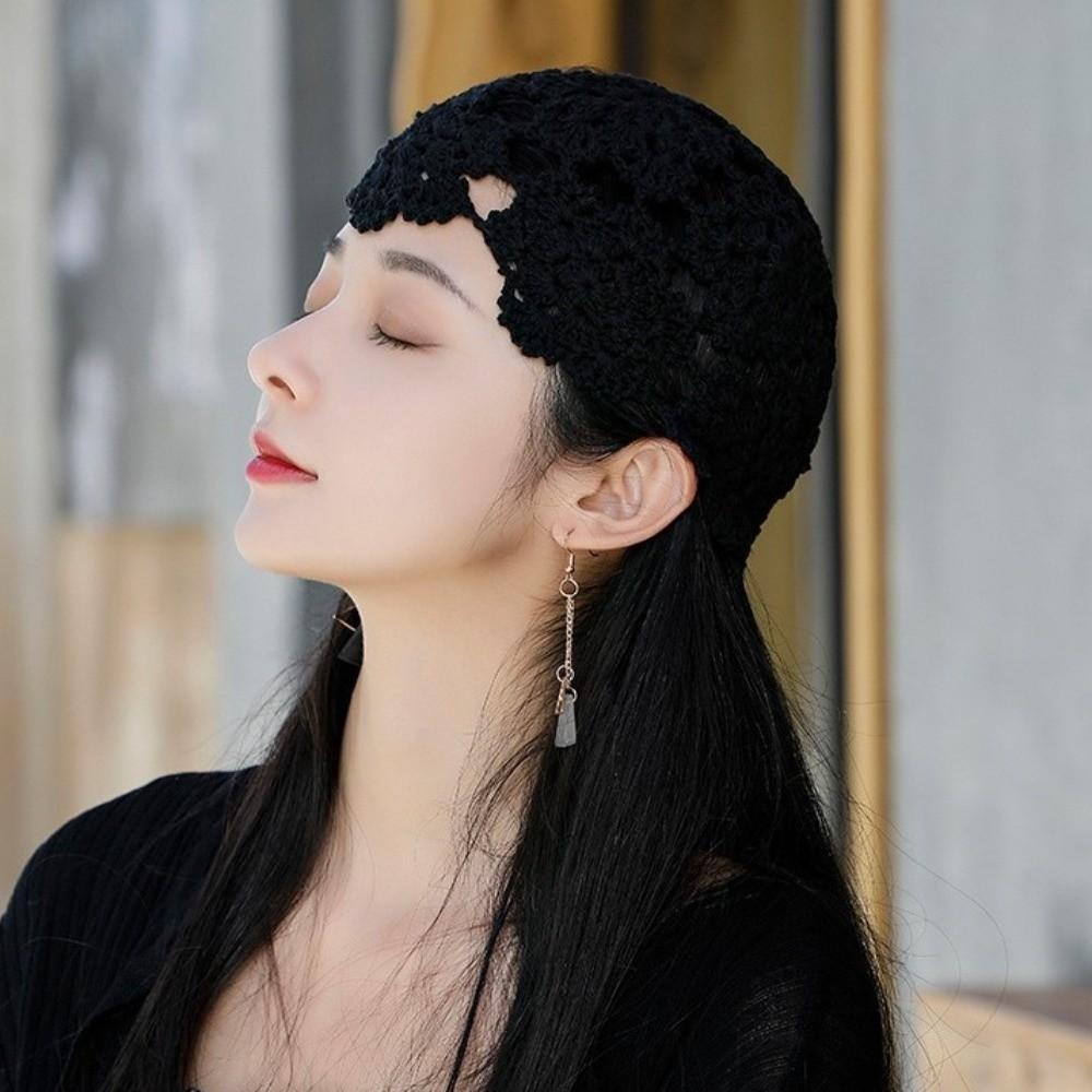 Hollow Knit Skullies Caps Handmade Beanies Cap Casual Crochet Flower Hat  Ladies