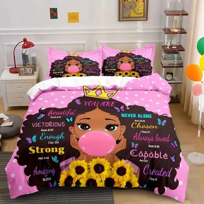 Комплект пододеяльников American Black Girl, комплект постельного белья Black Girl Magic, полный размер, комплекты одеял Cute Little Afro Black Princess