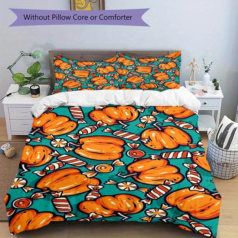3pcs Pumpkin Bedding Set, Suitable for Bedroom Decoration, (Includes 1 Duvet Cover And 2 Pillowcases, Quilt Not Included) yy250822143