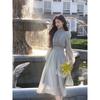 2025 Spring Turtleneck White Midi Dress Women  Long Sleeve French Elegant One Piece Dress Korean Fashion Y2k Clothing Design