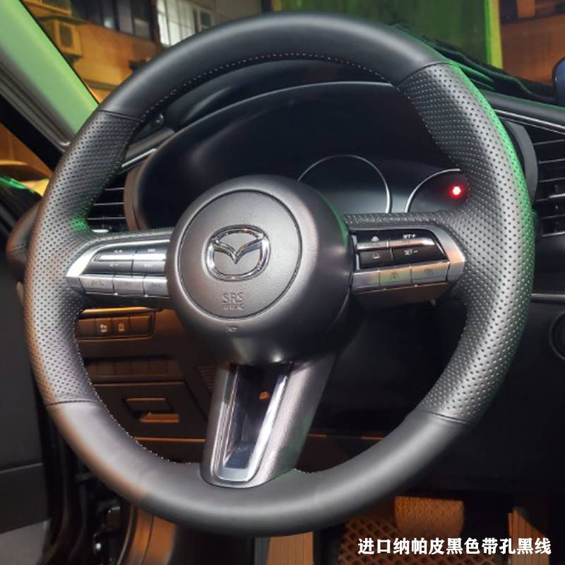 bpzsw1 Hand-Stitched Non-slip black genuine Leather Car Steering Wheel Cover For Mazda CX-30 CX30 2020-2023 Mazda 3 Axela 2020-2022