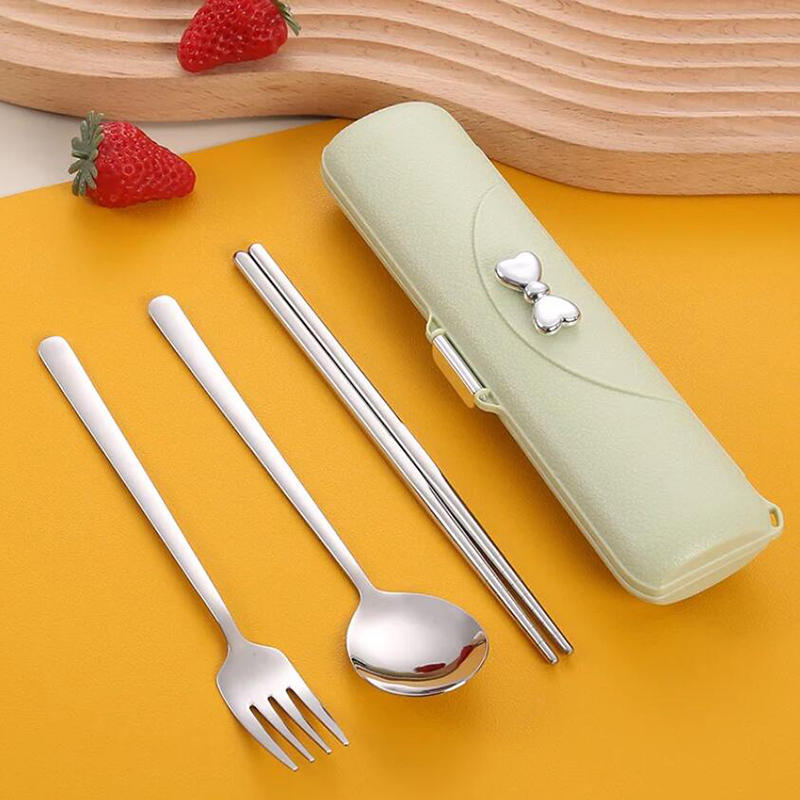 2/3 шт. портативные столовые приборы из нержавеющей стали для студентов, для улицы, симпатичные корейские ложки, вилки и палочки для еды, подарочный набор
