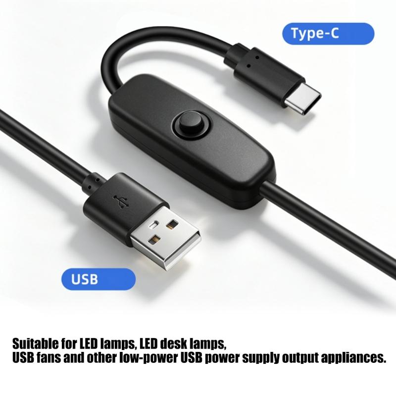 Гибкий ПВХ USB на USB C Шнур питания с регулировкой мощности и переключателем 501Button Идеально подходит для настольных ламп и USB-вентиляторов