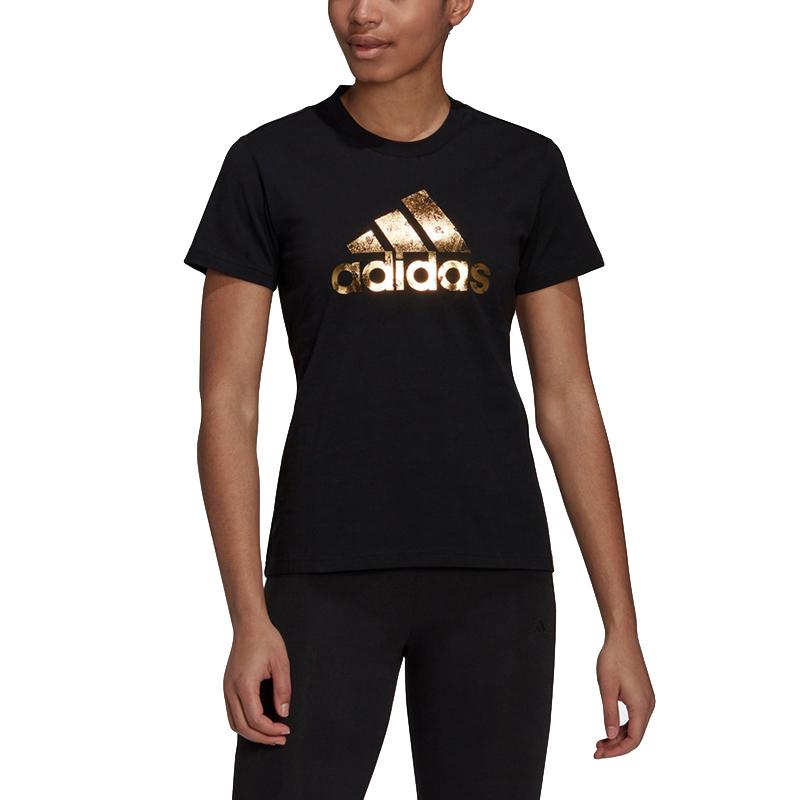 adidas Дышащая повседневная спортивная футболка с логотипом и коротким рукавом, женские топы, черный HB7127