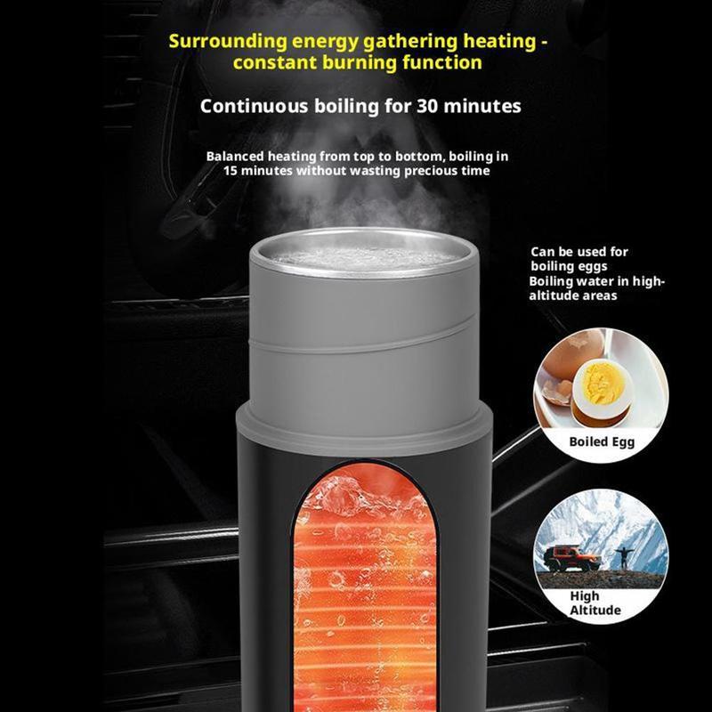 Outdoor Kettle, Stainless Steel Heating Travel Cup, In-Car Heating Cup, Thermos Cup 12V Cigarette Lighter Power Supply, 500ml