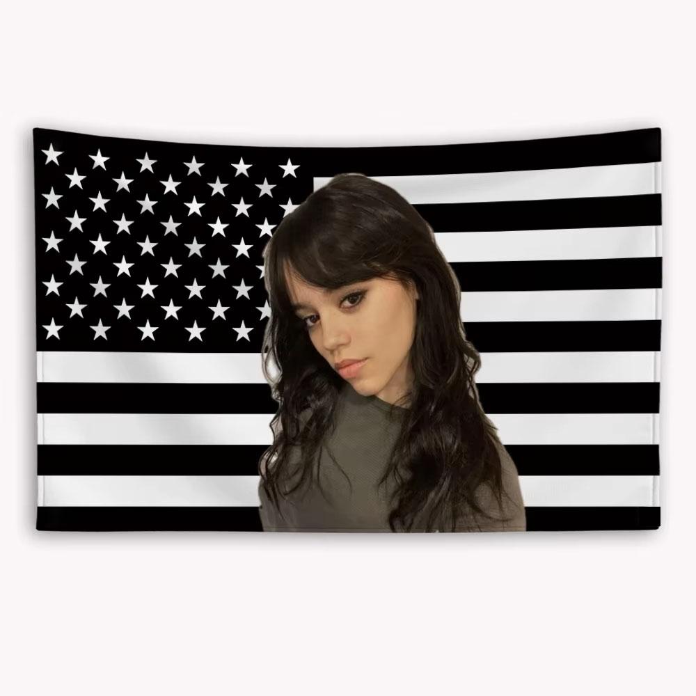 Jenna Ortega American Flag Banner Tapestry Flat Printed Decor Wall Hanging for Garage Barbershop Home