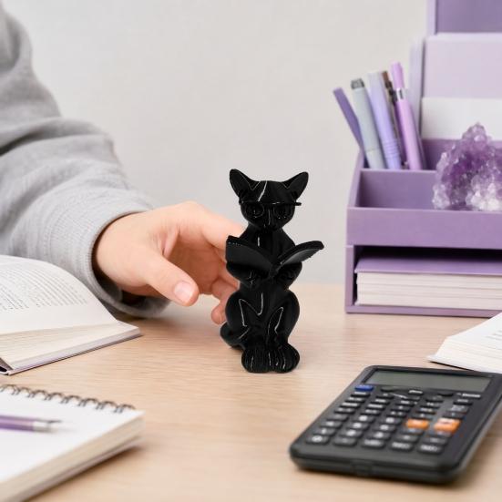 Декорация для стола Кот 3D-печатная статуэтка Читающий кот, Фигурка с книгой и очками, Художественное украшение, Современная декоративная скульптура животного для дома