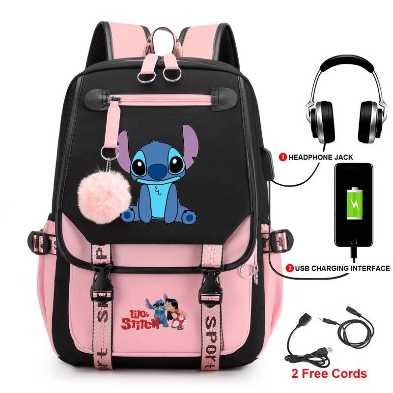 Stitch Backpack for Students Cute Cartoon Laptop Bag with USB Port Fashion Style