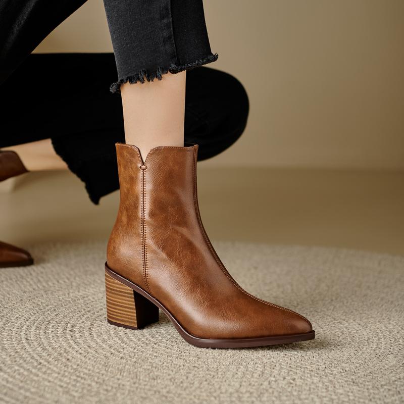 Fashion 2024 Autumn Women Boots Pointed Toe Chunky Heel Shoes for Women Concise Zipper Ankle Boots Chelsea Western Boots High Heels