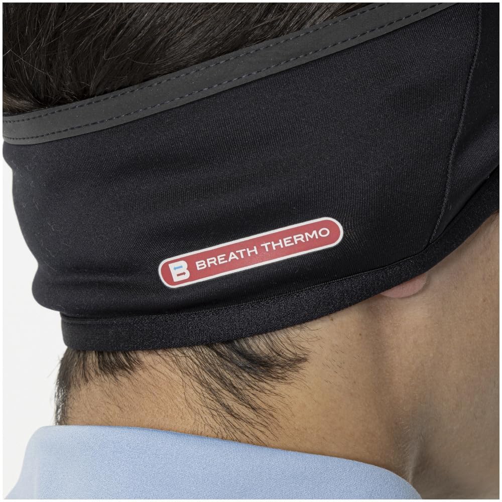 Mizuno Breath Thermo Running Reflective Black Headband, Moisture-Wicking, Heat-Generating, Cold-Weather Protection, Deodorizing, Print, J2JYB502,