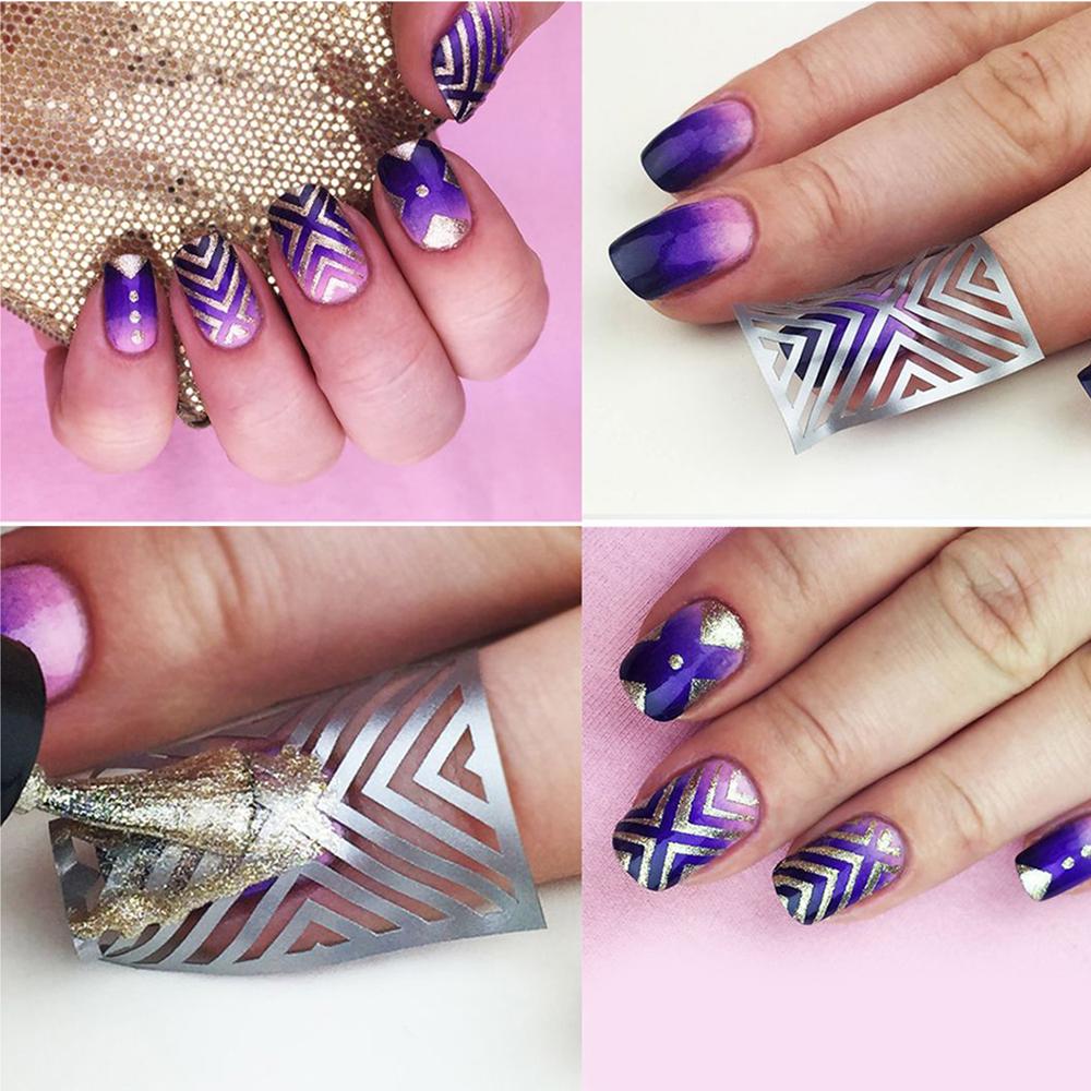 Наклейки для дизайна ногтей, полый гель-лак, лазерный винил для ногтей, трафаретные насадки, 24 шт./компл., сердце, звезда, 3D изображение