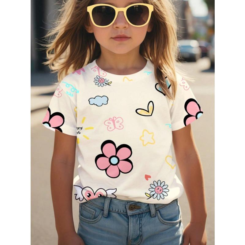 Детская одежда Футболка с круглым вырезом и короткими рукавами для девочек Детская одежда Верхняя женская базовая рубашка