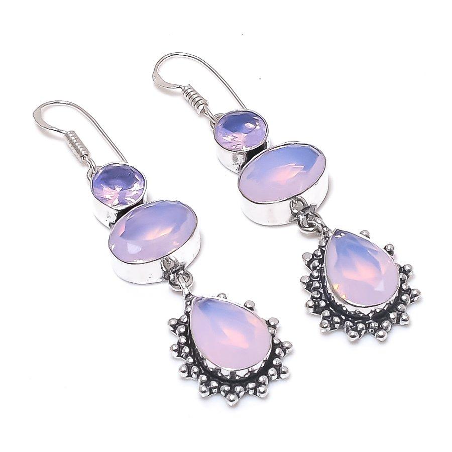 Натуральный молочный опал, драгоценный камень, ручная работа, серьга из стерлингового серебра 925 пробы, 2,56" A1B80