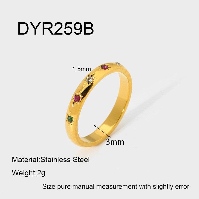 ins personalized inlaid color pentagram zircon ring electroplated 18K gold stainless steel ring waterproof jewelry women
