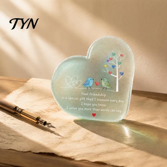 Small Gifts for Her Heart Ornament with Heartwarming Message, Best Friend Decorative Friendship Appreciation Presents Keepsake, Acrylic Desk